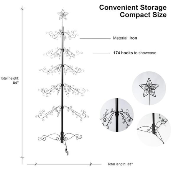 6.5 Ft Wrought Iron Christmas Tree Ornament Display Stand Metal Holder Hanger - Picture 3 of 7
